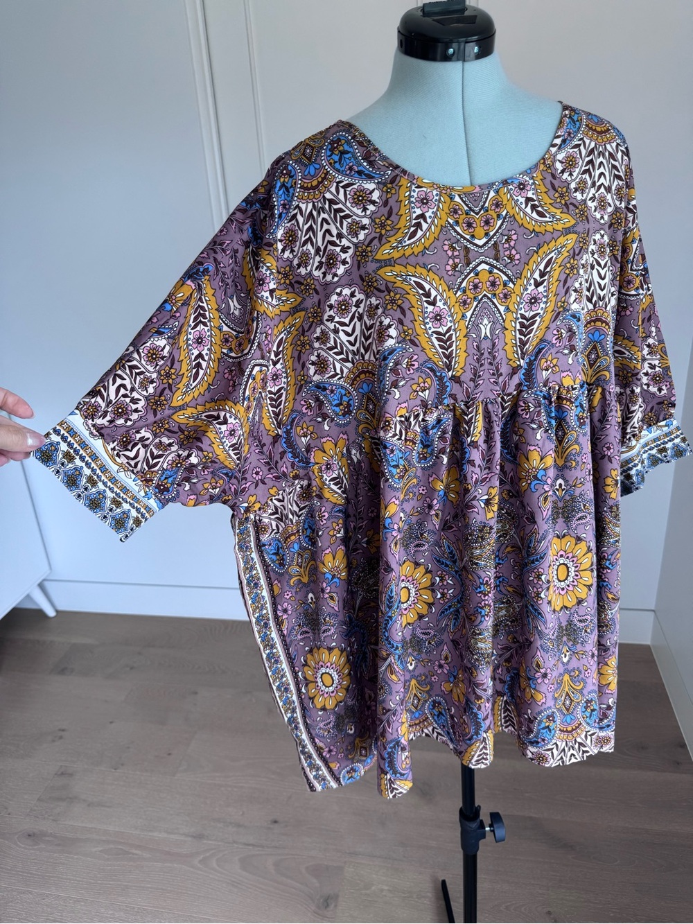 Boho Paisley Peasant Top in Purple and Mustard